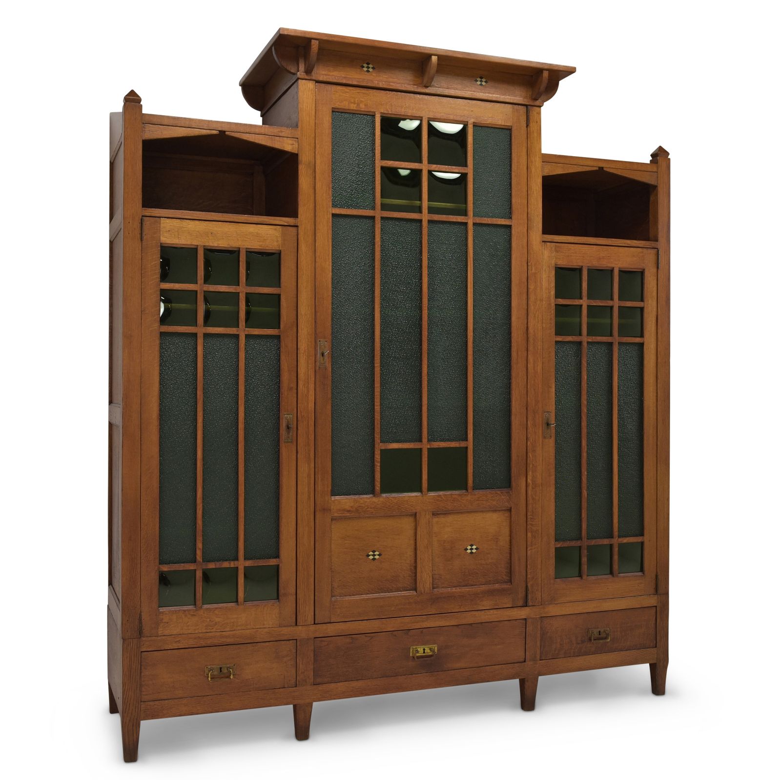 Antique! Large Restored Art Nouveau Oak Display Cabinet/Bookcase