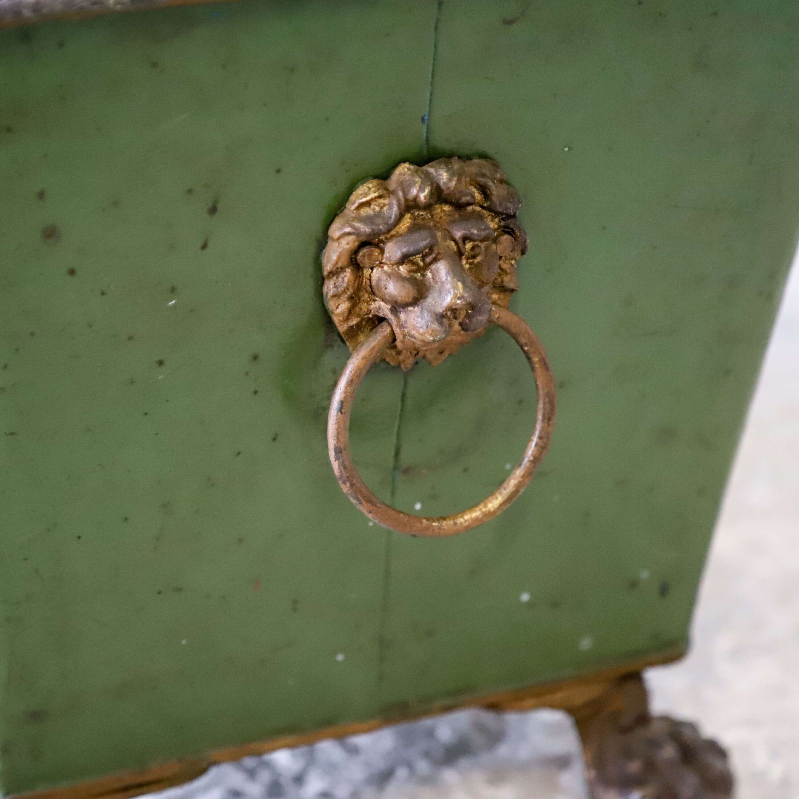 Regency Green‑Painted Log Basket, C.1810 With Lion Mask Handles And Original Liner photo furniture