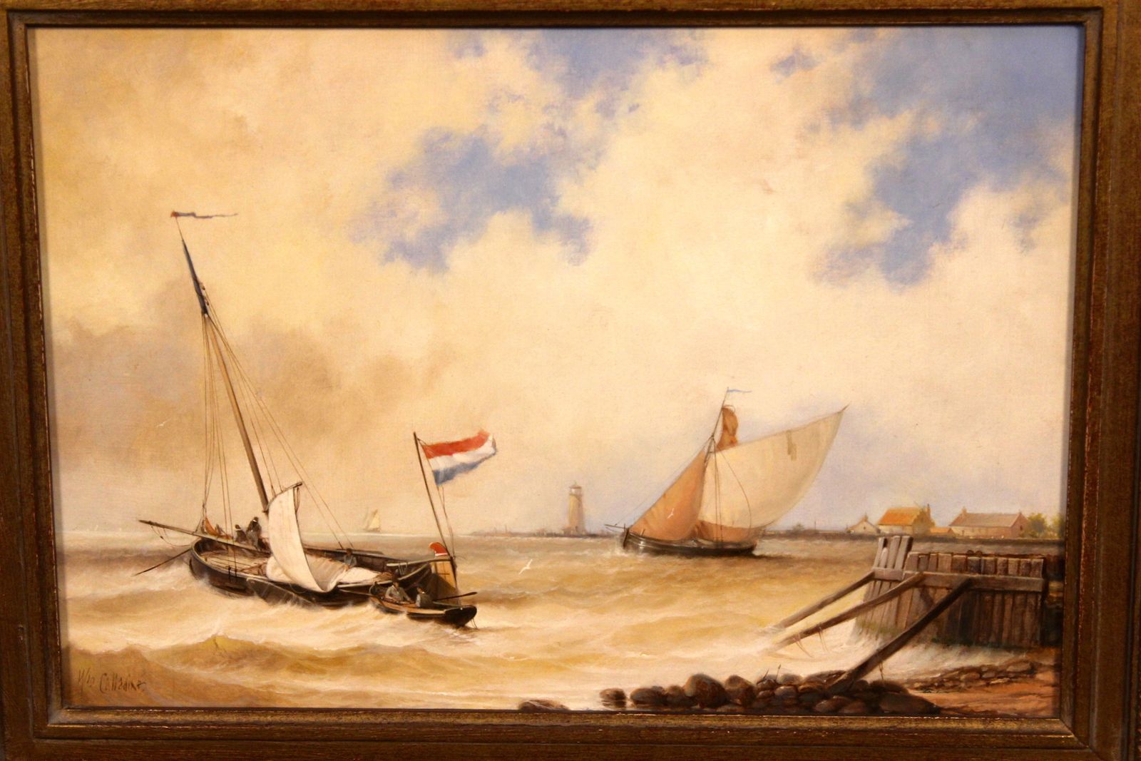 Pair Of 19thc Oil On Board  Marine Scenes photo furniture