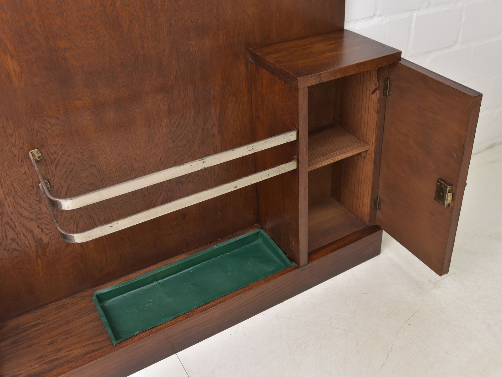 Antique! Asymmetrical Art Deco Wardrobe, Restored Circa 1940, Oak, Chrome, Mirror photo 1442.0