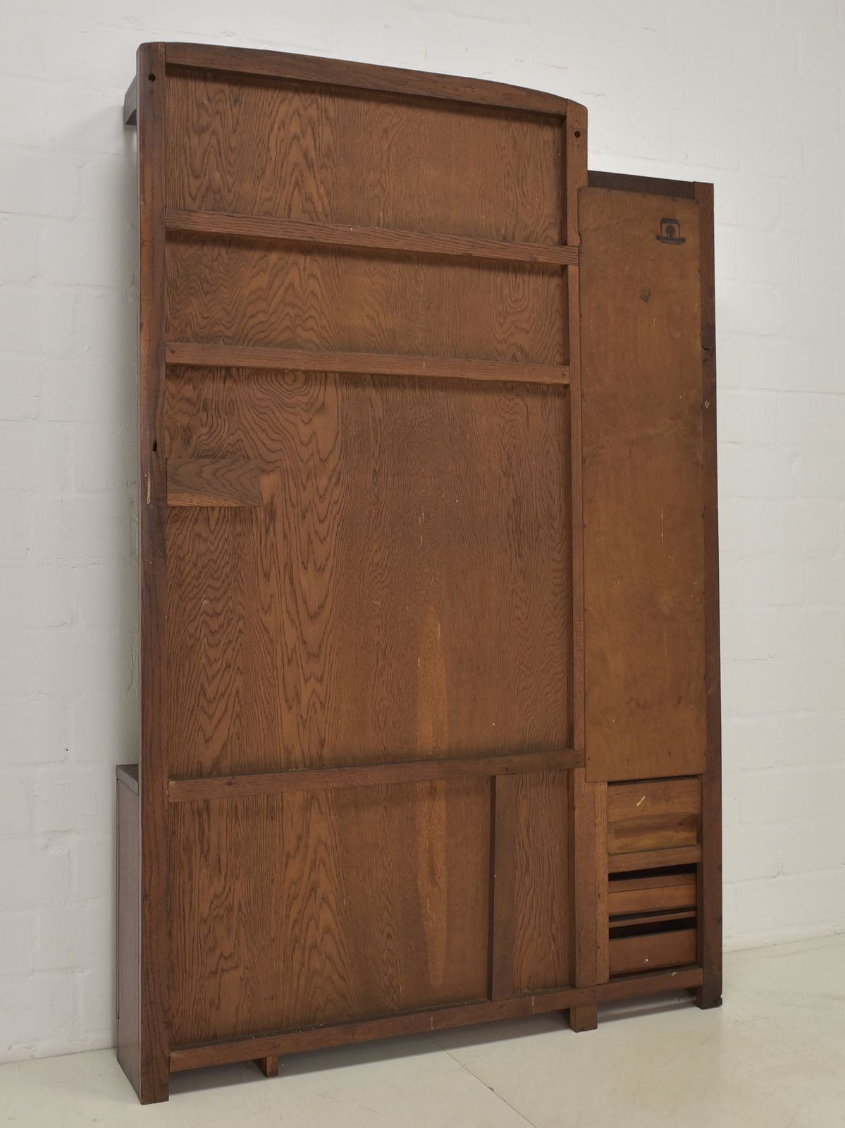 Furniture Antique! Asymmetrical Art Deco Wardrobe, Restored Circa 1940, Oak, Chrome, Mirror photo
