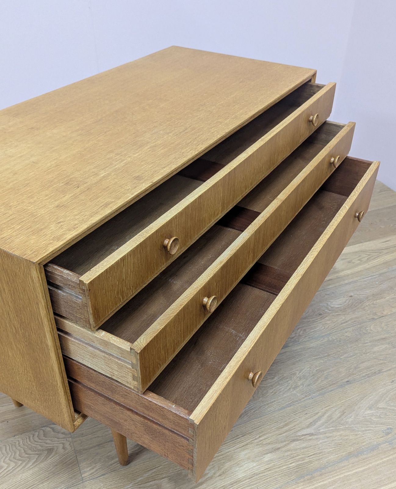 Midcentury 1960s Light Oak Chest Of Drawers By Meredew photo vintage