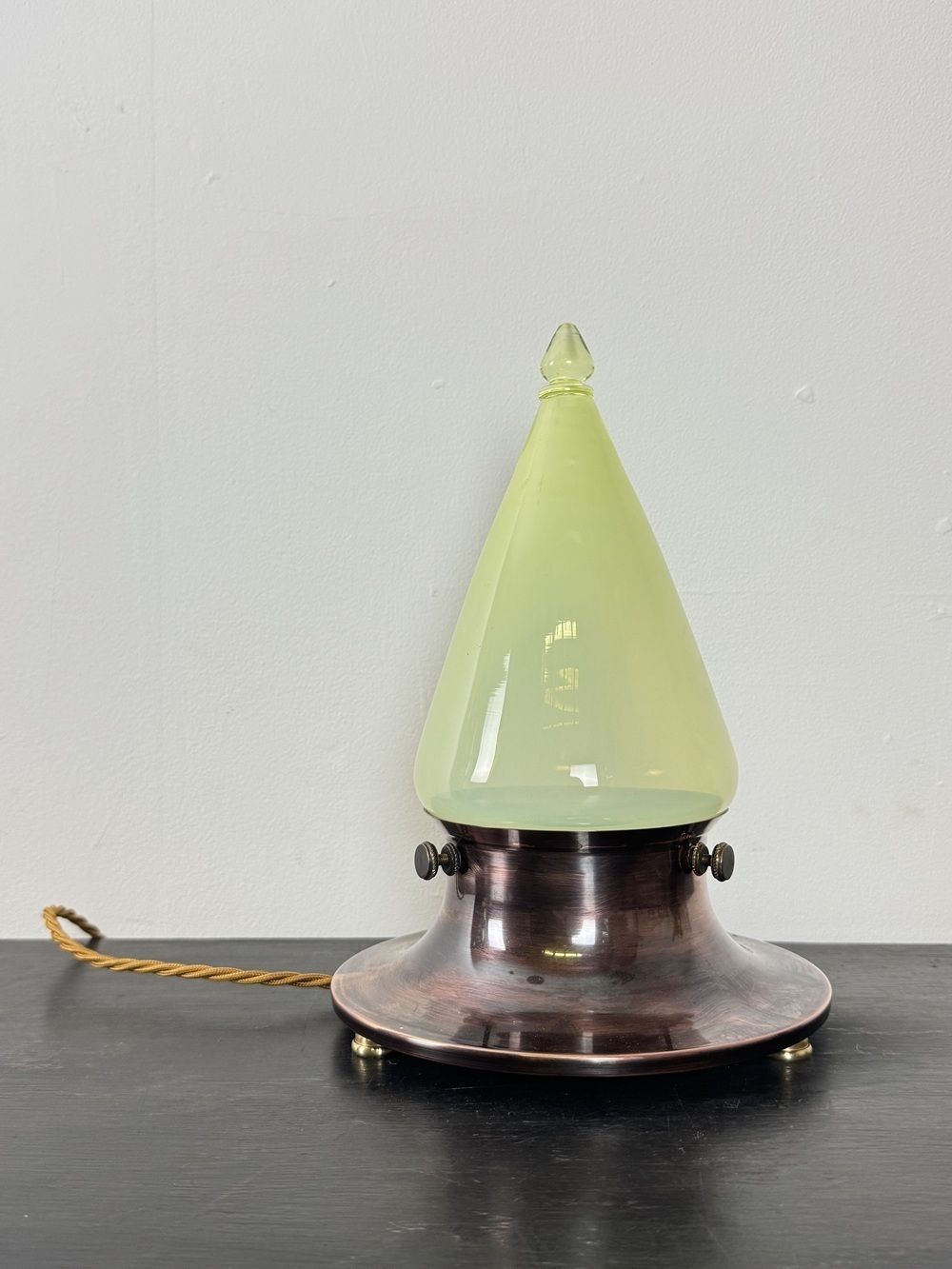 Wizard Of Oz Table Lamp Antique Style Copper Arts And Crafts Vaseline Glass (55163) photo furniture