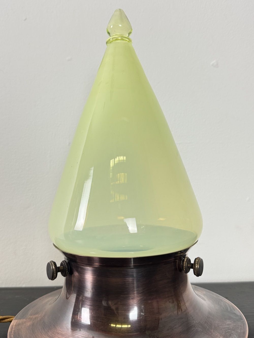 Wizard Of Oz Table Lamp Antique Style Copper Arts And Crafts Vaseline Glass (55163) photo vinterior