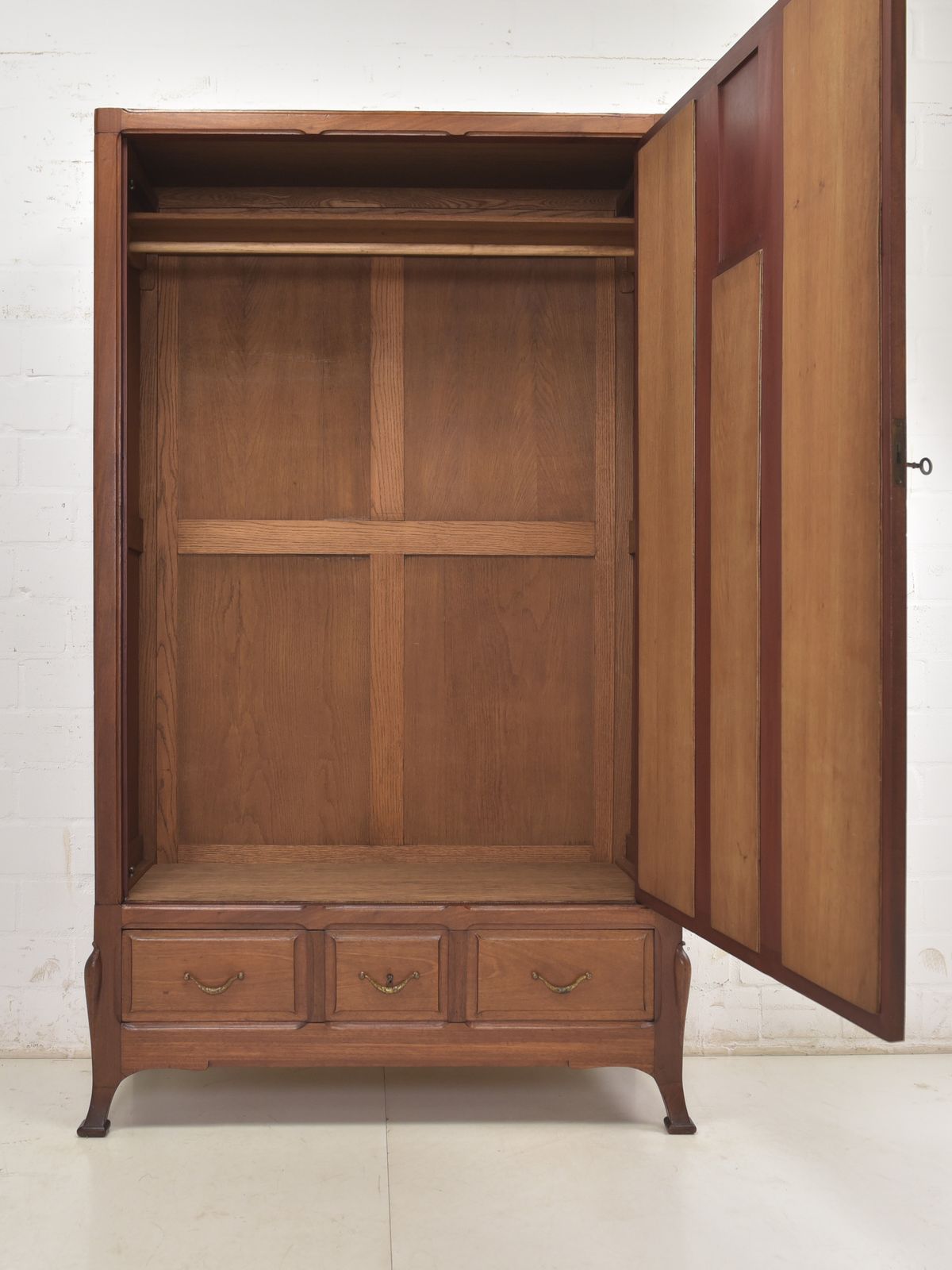 Antique! Restored Art Nouveau Wardrobe, Solid Mahogany, Narrow, For Bedroom photo for sale