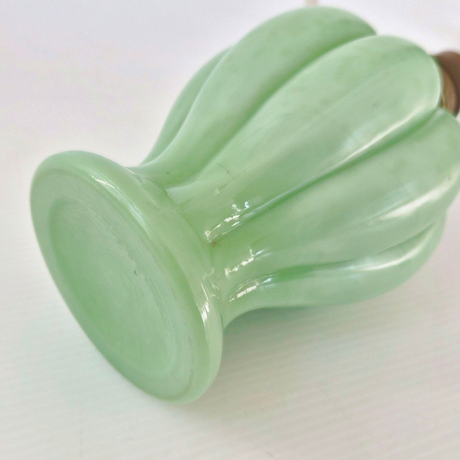 Vintage 1950s Opaline Glass Green Irise Bedside Table Lamp 50s 1950s photo furniture
