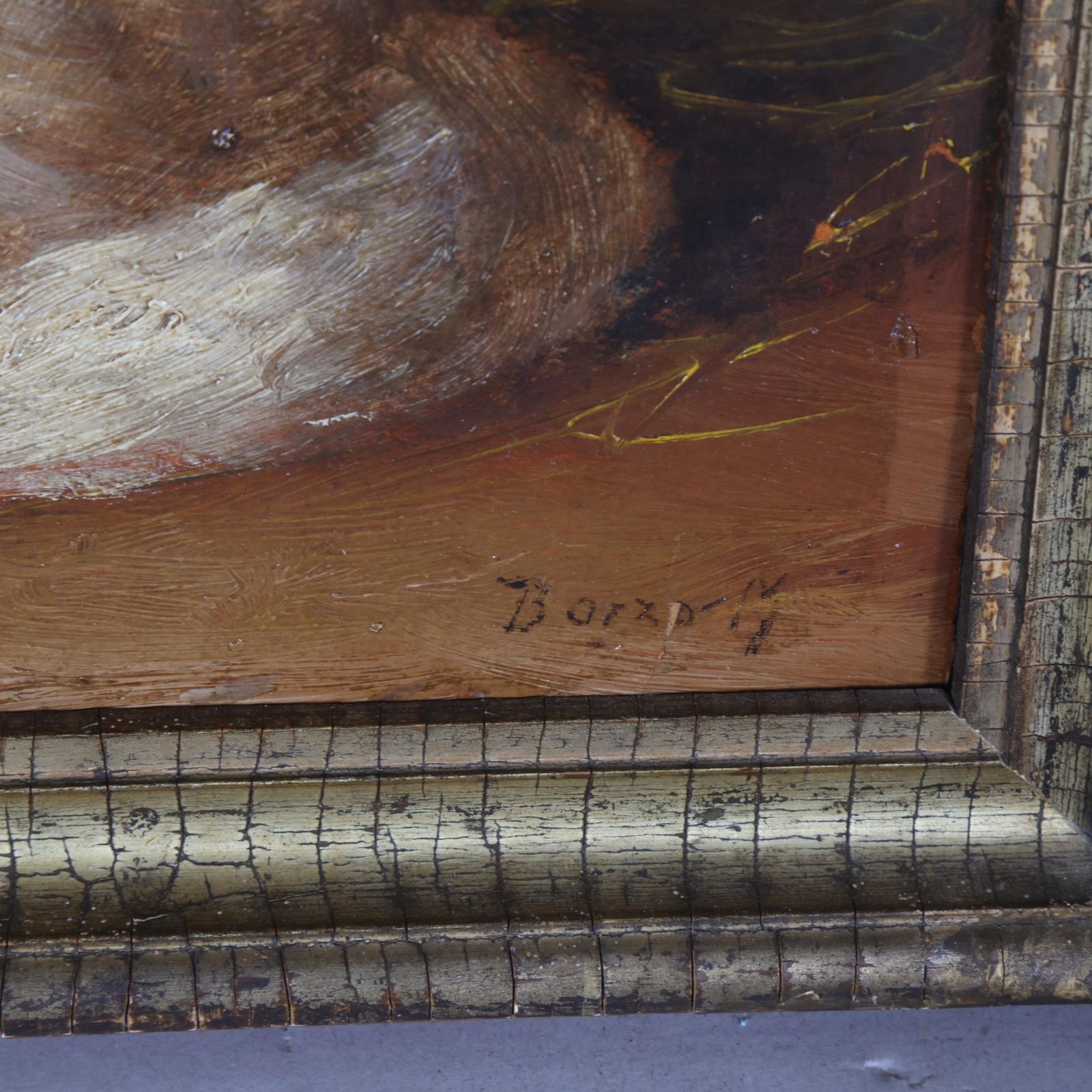 Antique Oil Painting Of A Cat With Kitten photo for sale