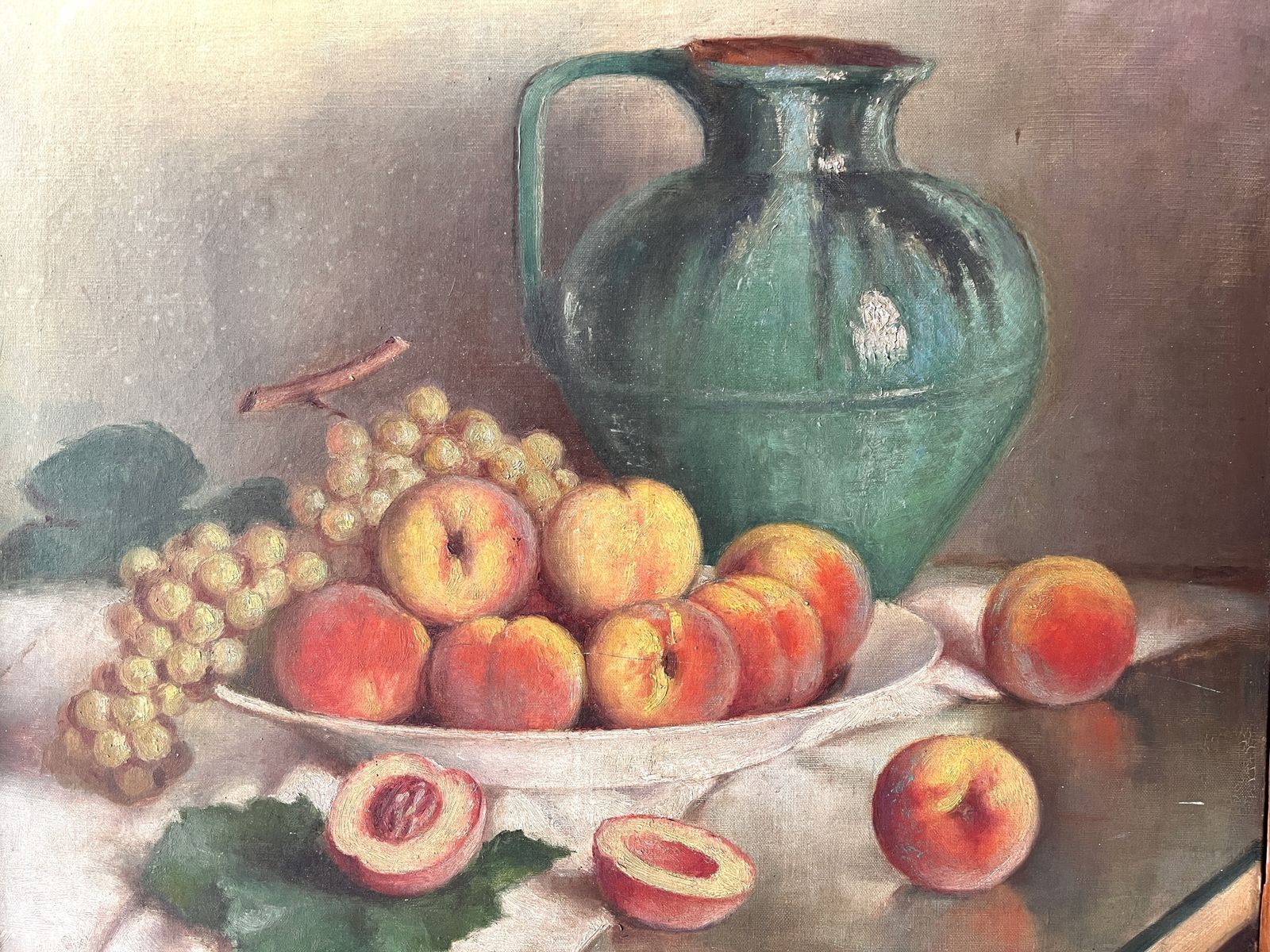 Original 1920's Framed Still Life Oil On Canvas, Antique Fruits Painting Signed By Gaston Hamanovick photo furniture