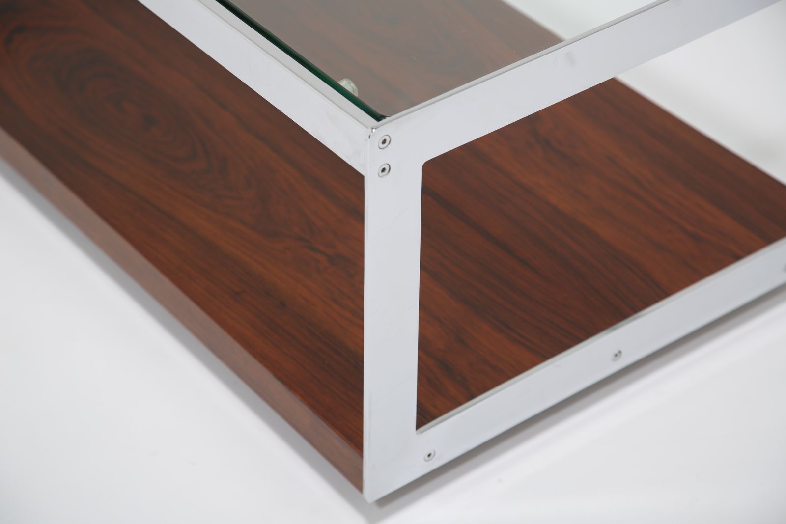Table basse Richard Young pour Merrow Associates en palissandre, chrome et verre, Royaume-Uni, années 1960 photo for sale