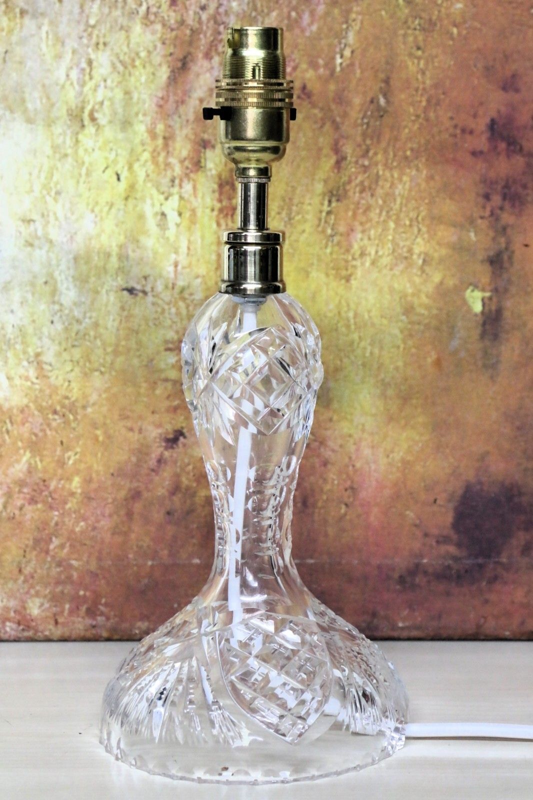 118.0 Table Lamp Antique Heavy Cut Lead Crystal Side Lamp + Period Frilled Glass Shade photo