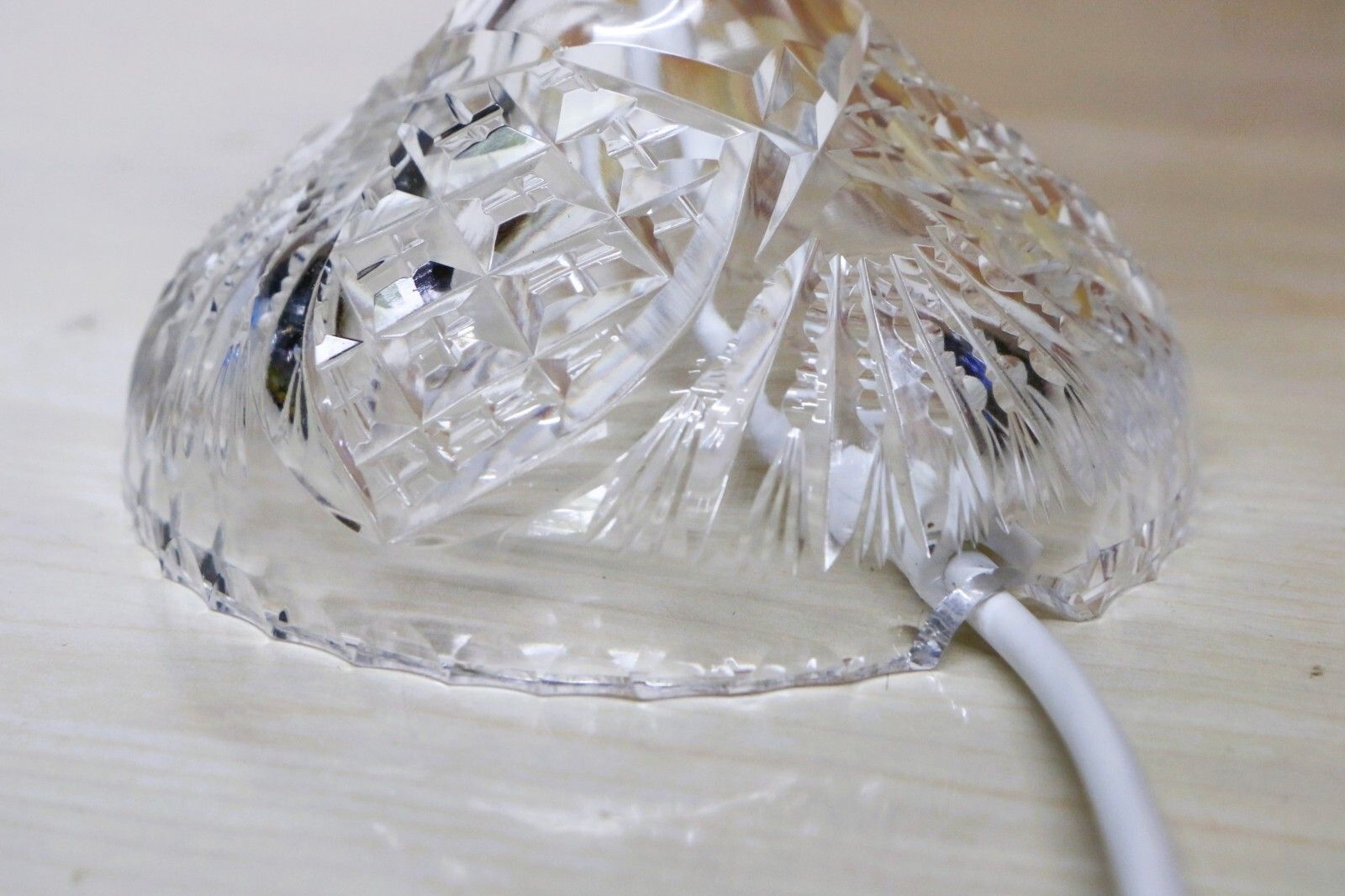 photo vinterior Table Lamp Antique Heavy Cut Lead Crystal Side Lamp + Period Frilled Glass Shade