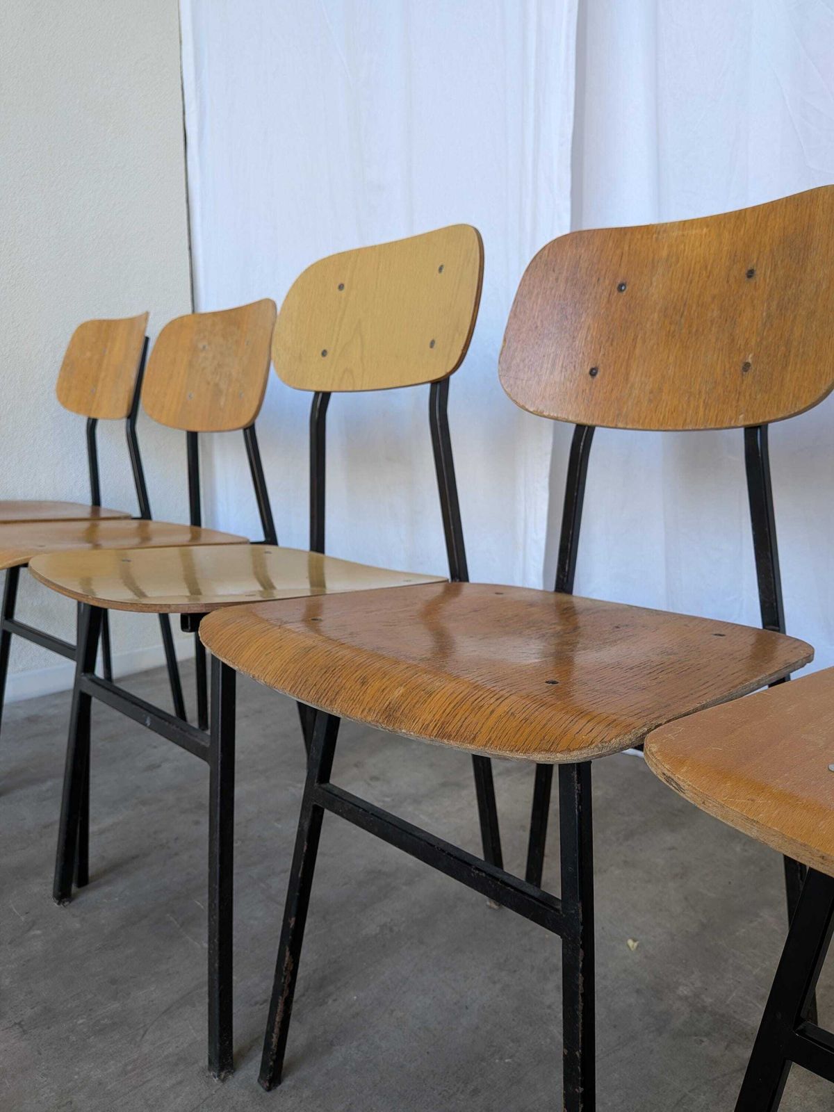 Set Of 7 Vintage Industrial School Chairs / Stol Kamnik 1970s Yugoslavia photo for sale