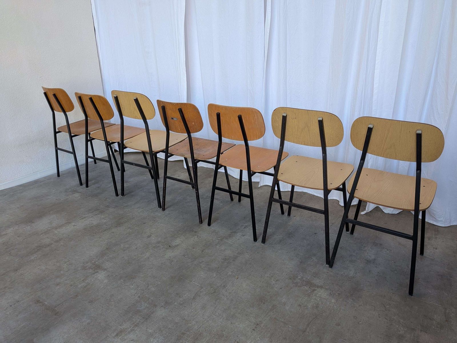 Set Of 7 Vintage Industrial School Chairs / Stol Kamnik 1970s Yugoslavia photo Furniture