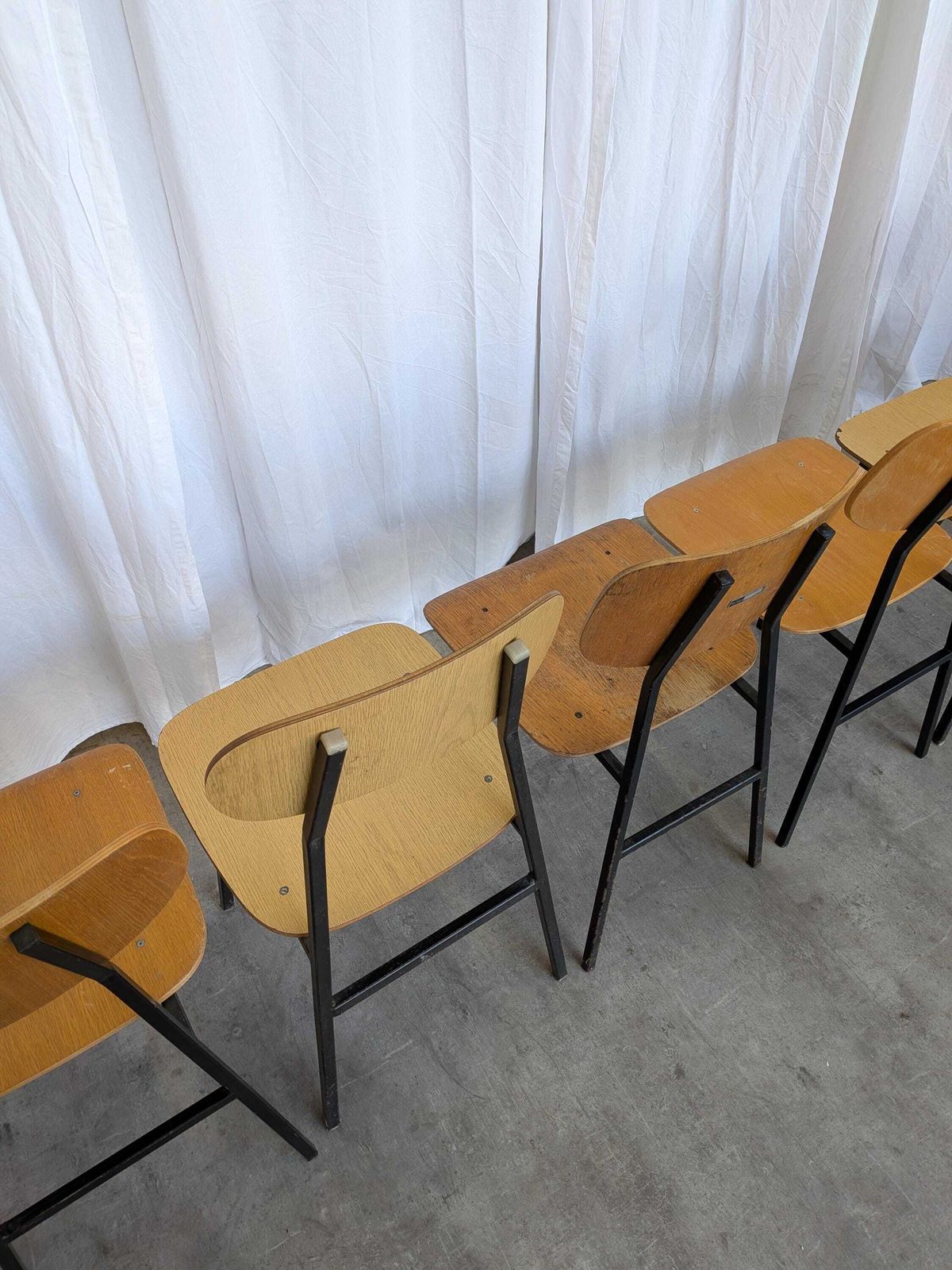 photo buy Set Of 7 Vintage Industrial School Chairs / Stol Kamnik 1970s Yugoslavia