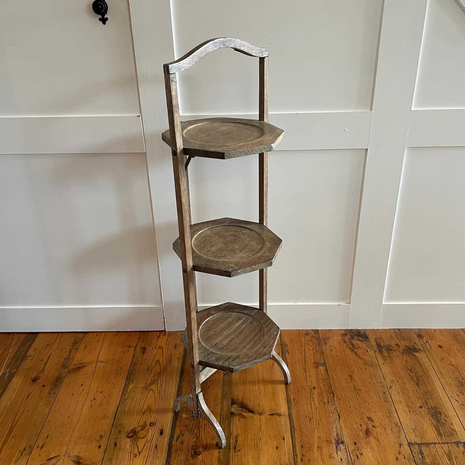 Edwardian Folding Cake Stand 3 Tier Display Stand Kitchen Bakery Octagon Trays Early 1900's Antique Kitchen Bakery Display Plant Stand