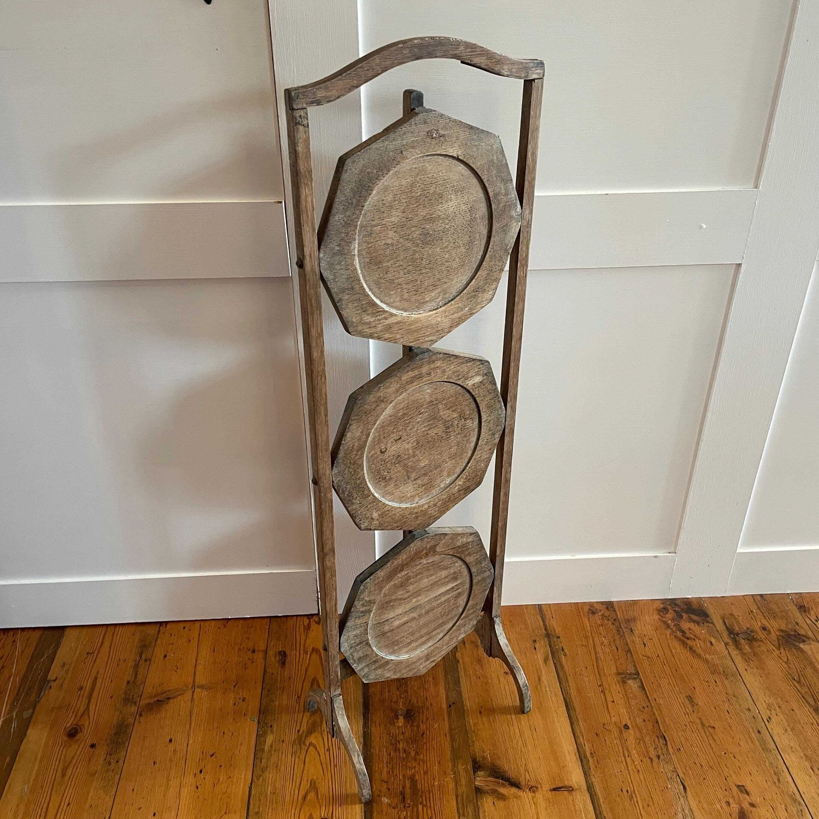 photo for sale Edwardian Folding Cake Stand 3 Tier Display Stand Kitchen Bakery Octagon Trays Early 1900's Antique Kitchen Bakery Display Plant Stand