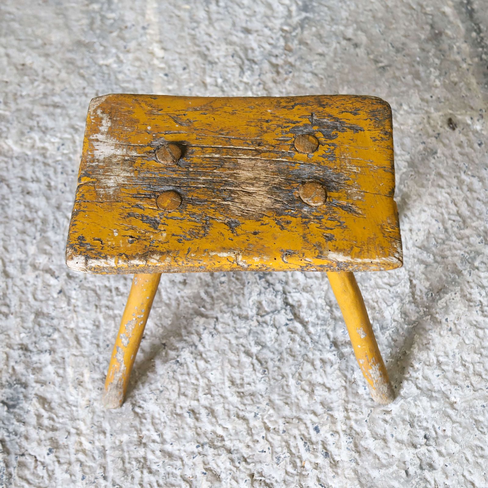 19th Century Eastern European Milking Stool In Original Ochre Paint photo 275.0