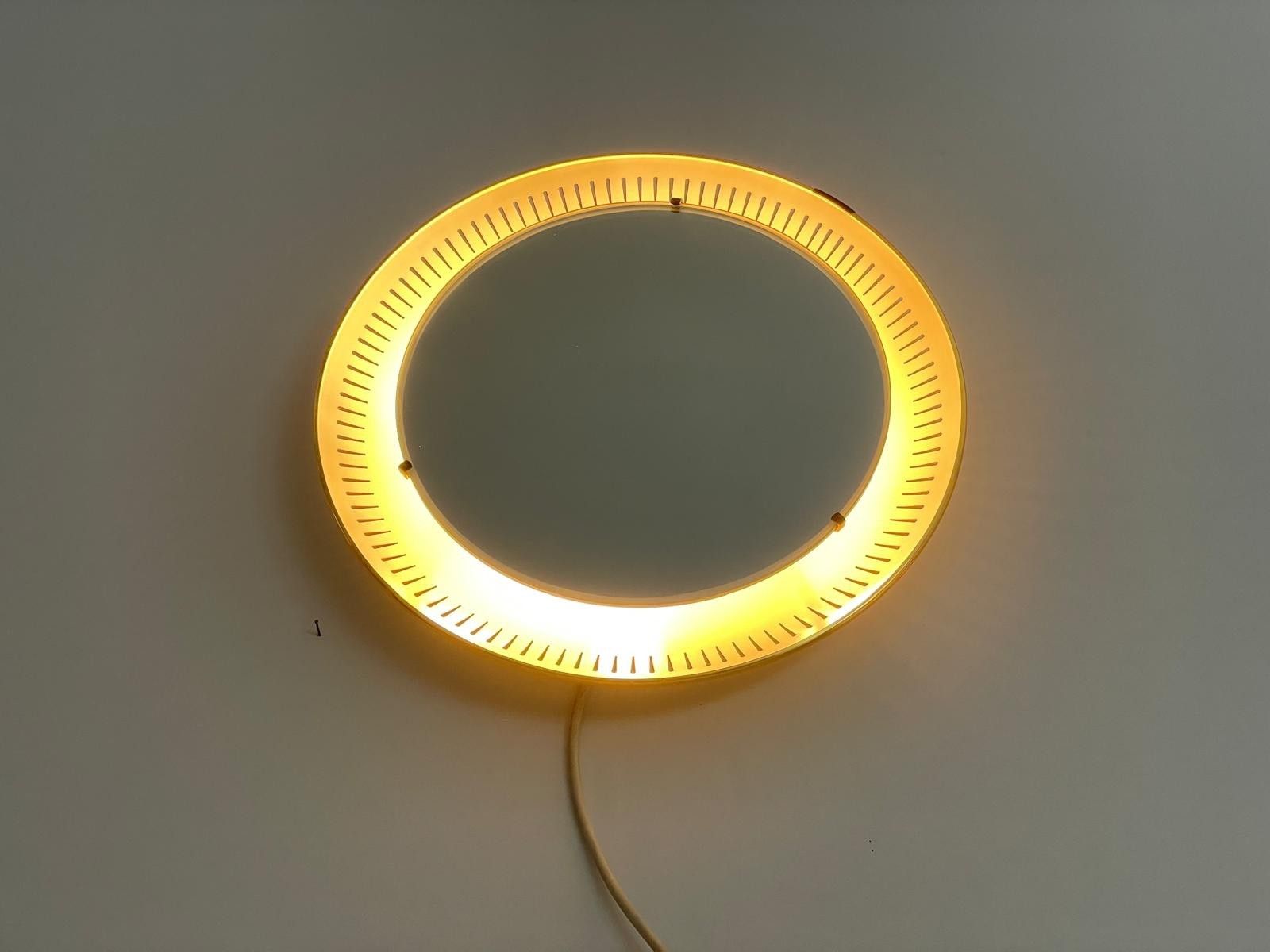 Mid Century Round Yellow And White Wall Mirror With Light By Hillebrand, 1950s photo Home Decor
