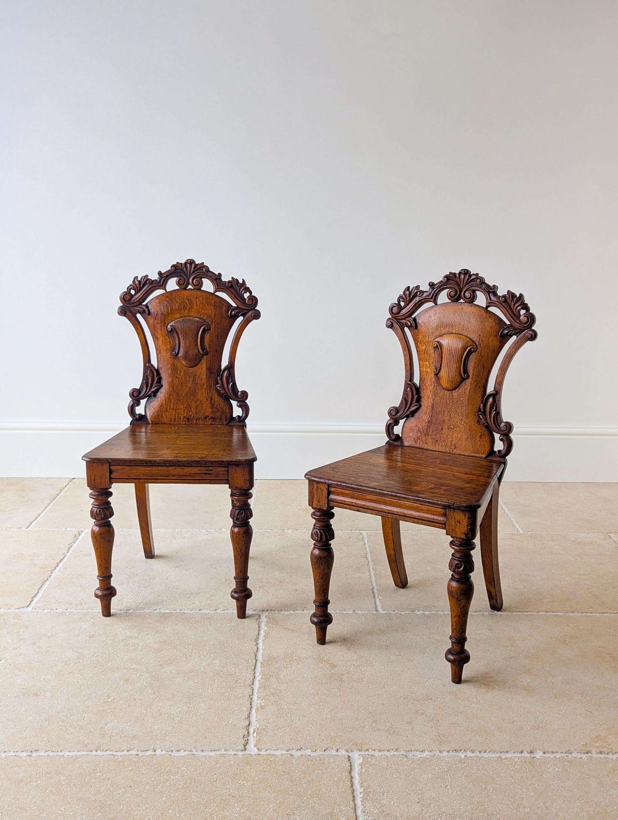 Pair Of Antique Victorian Oak Hall Chairs C.1870 photo 645.0