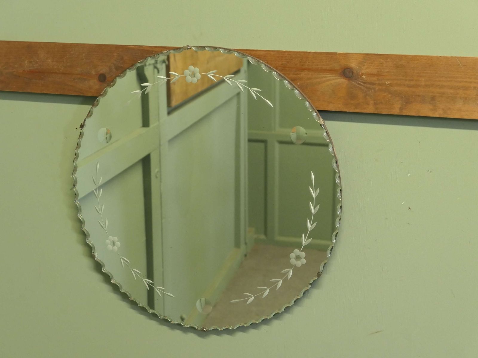Round French Art Deco Etched Wall Mirror This Is A Very Attractive Piece photo furniture