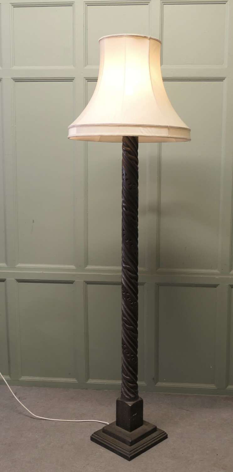 Gothic Carved Oak Floor Standing Standard Lamp A Skilfully Turned And Carved Piece