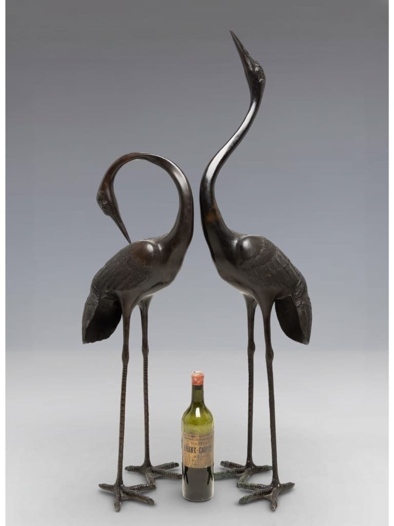 A Pair Of Monumental Japanese Bronze Cranes, Meiji Period (1868–1912) photo 1800.0