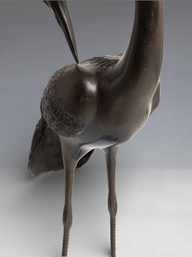 photo vintage A Pair Of Monumental Japanese Bronze Cranes, Meiji Period (1868–1912)