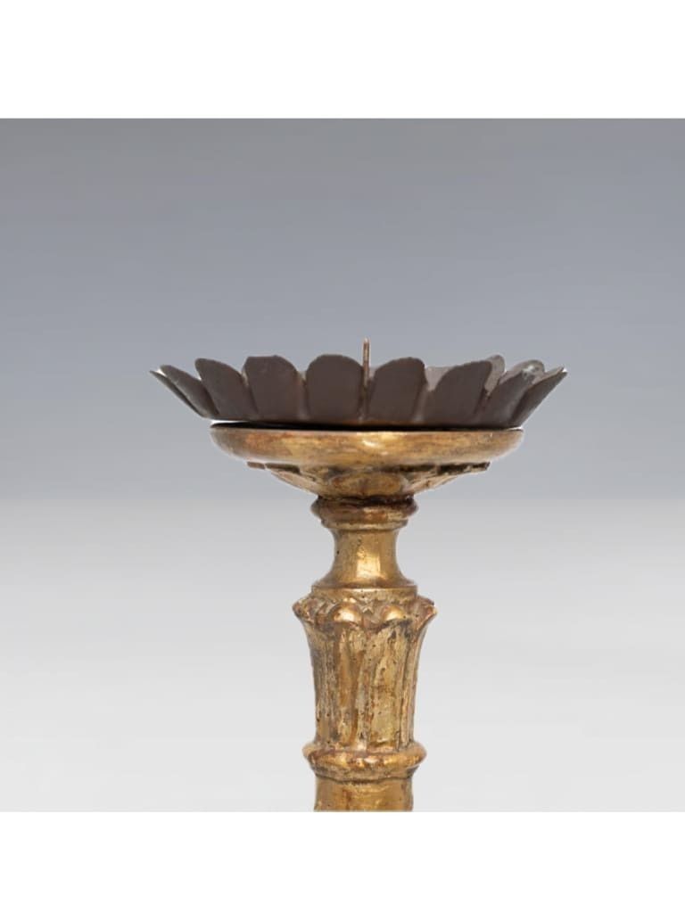 A Continental Naïve Giltwood Pricket Candlestick, 19th Century photo 595.0