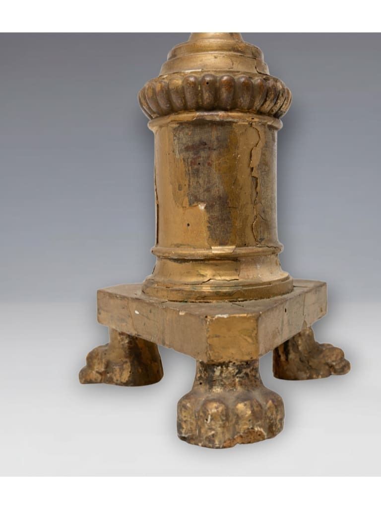 photo for sale A Continental Naïve Giltwood Pricket Candlestick, 19th Century