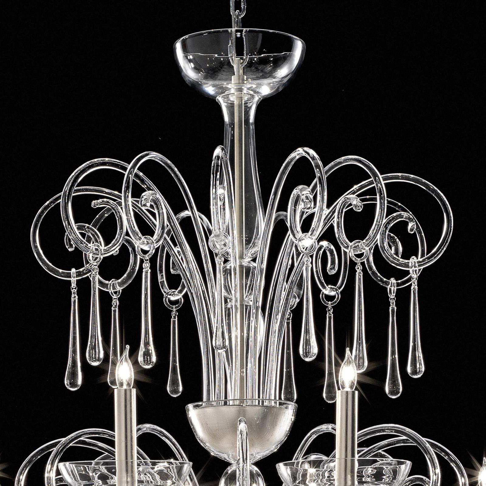 Huge Venetian Elegant Transparent “Curls” Murano Glass Chandelier photo for sale