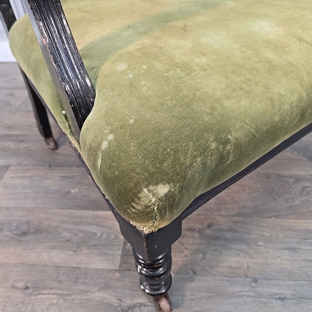 Antique Armchair Carved Wood Upholstered Elbow Chair Castors Victorian Vintage photo buy