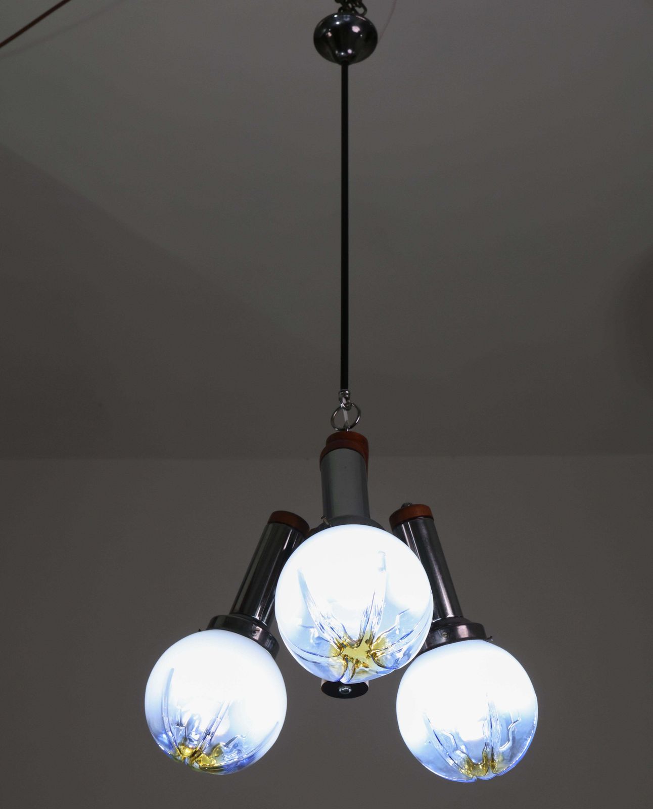 Italian Midcentury 3 Light Turquoise Blu Murano Glass Chandelier By Mazzega photo furniture