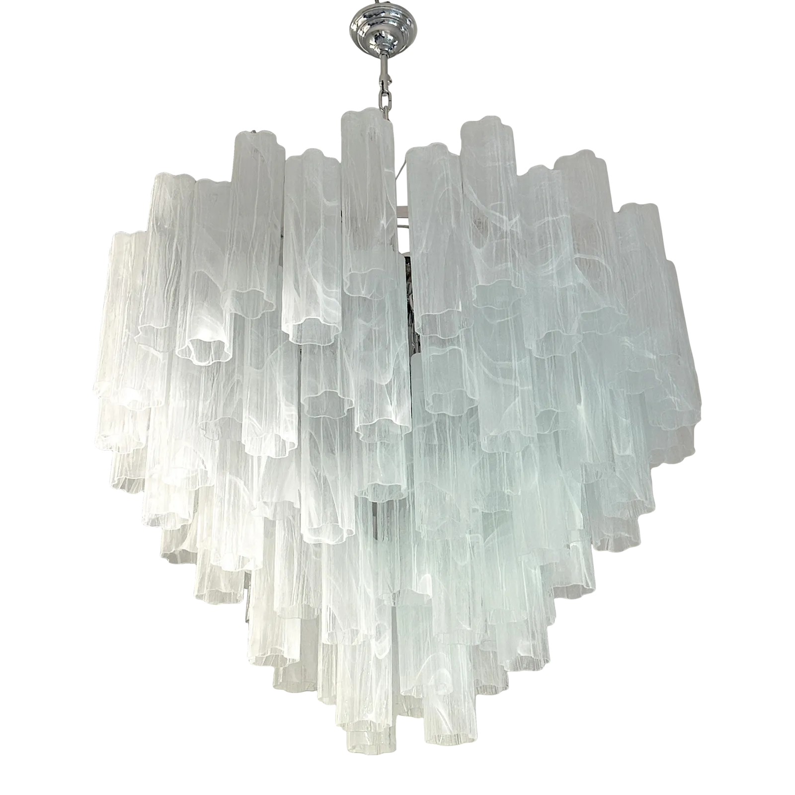 Contemporary Huge Venied White Alabastro "Tronchi" Murano Glass Chandelier By Simoeng