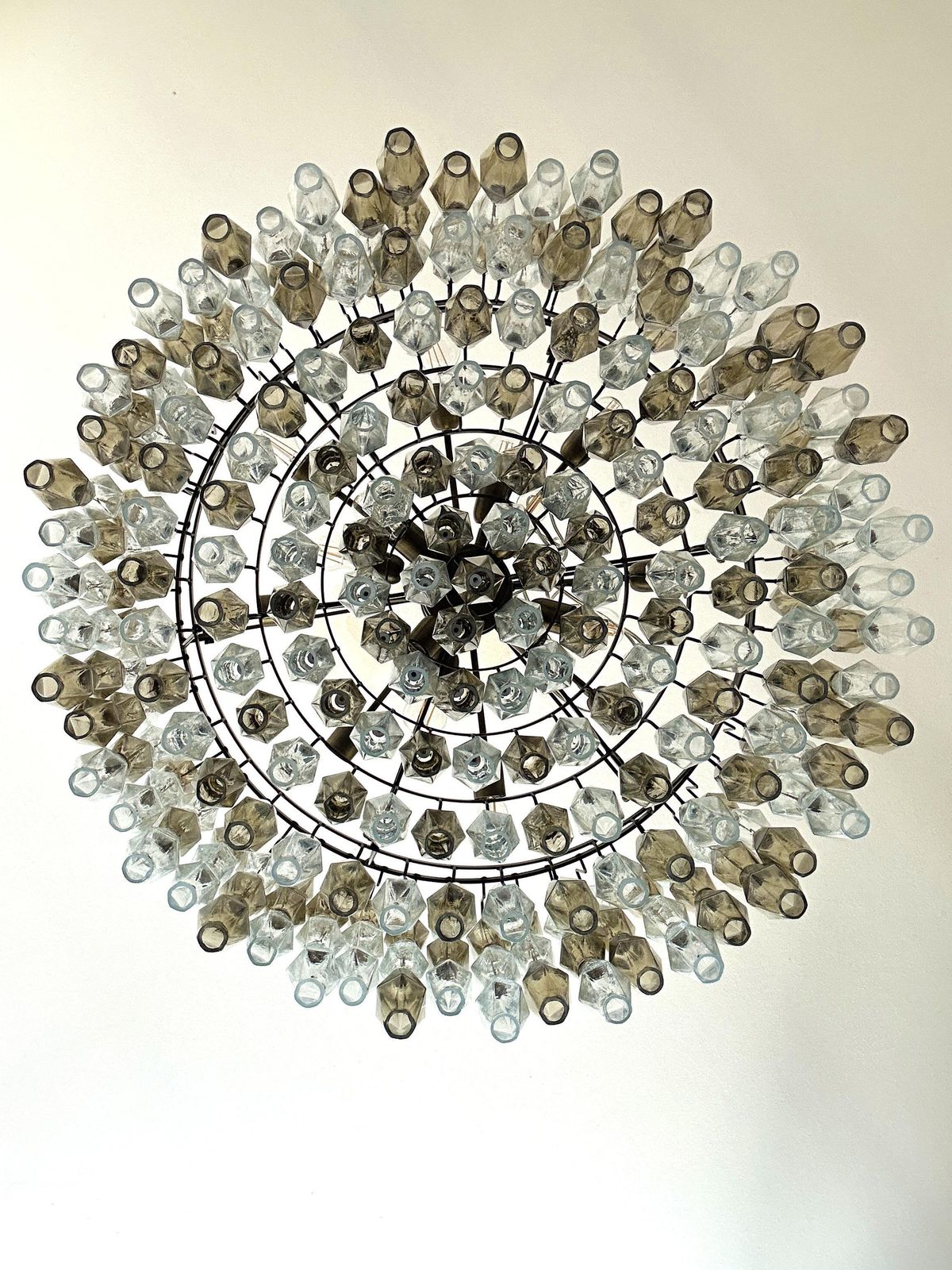 Contemporary Huge "Poliedro" Murano Glass Brunish Chandelier In Venini Style By Simoeng photo Lighting