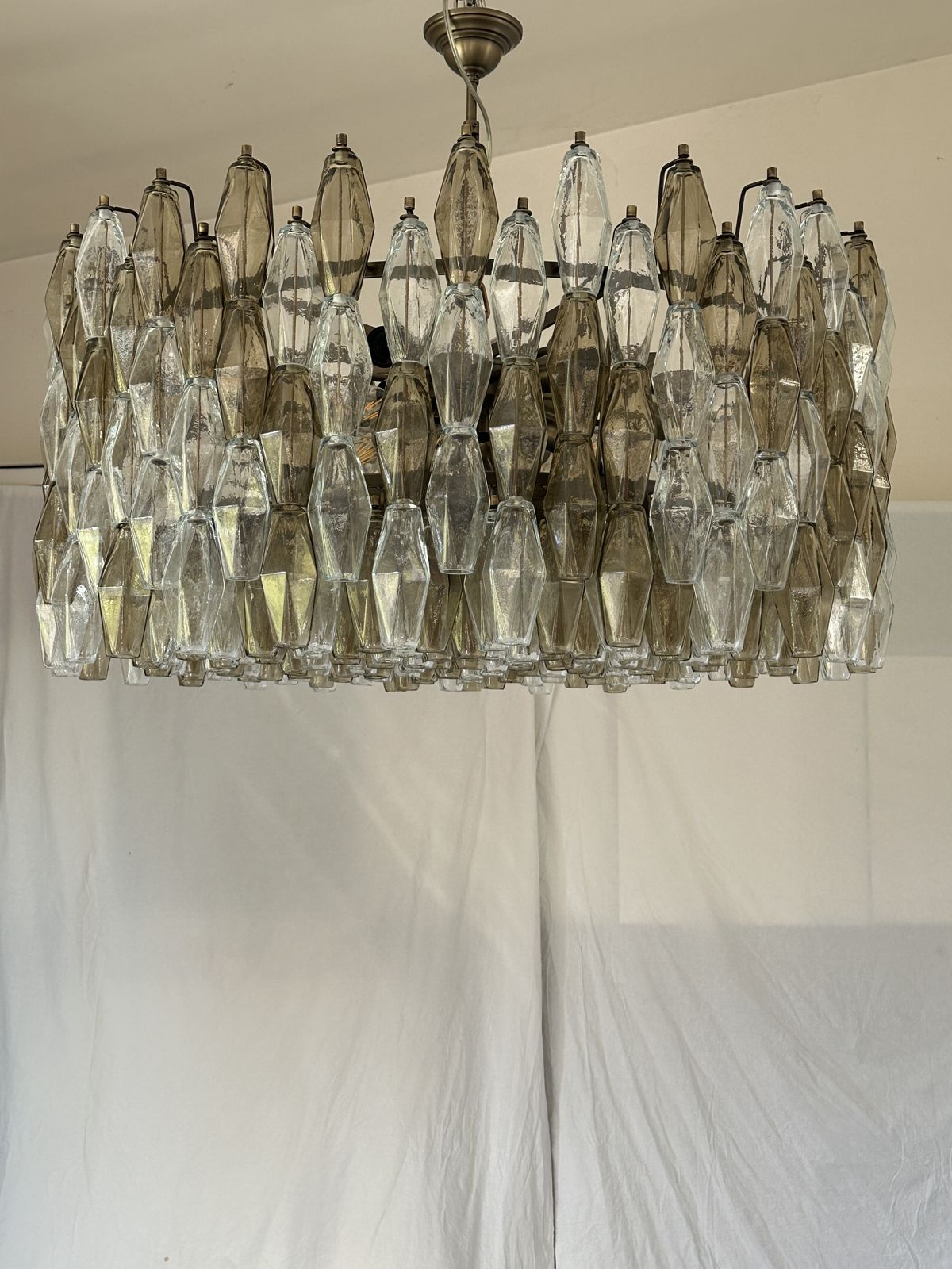 photo furniture Contemporary Huge "Poliedro" Murano Glass Brunish Chandelier In Venini Style By Simoeng