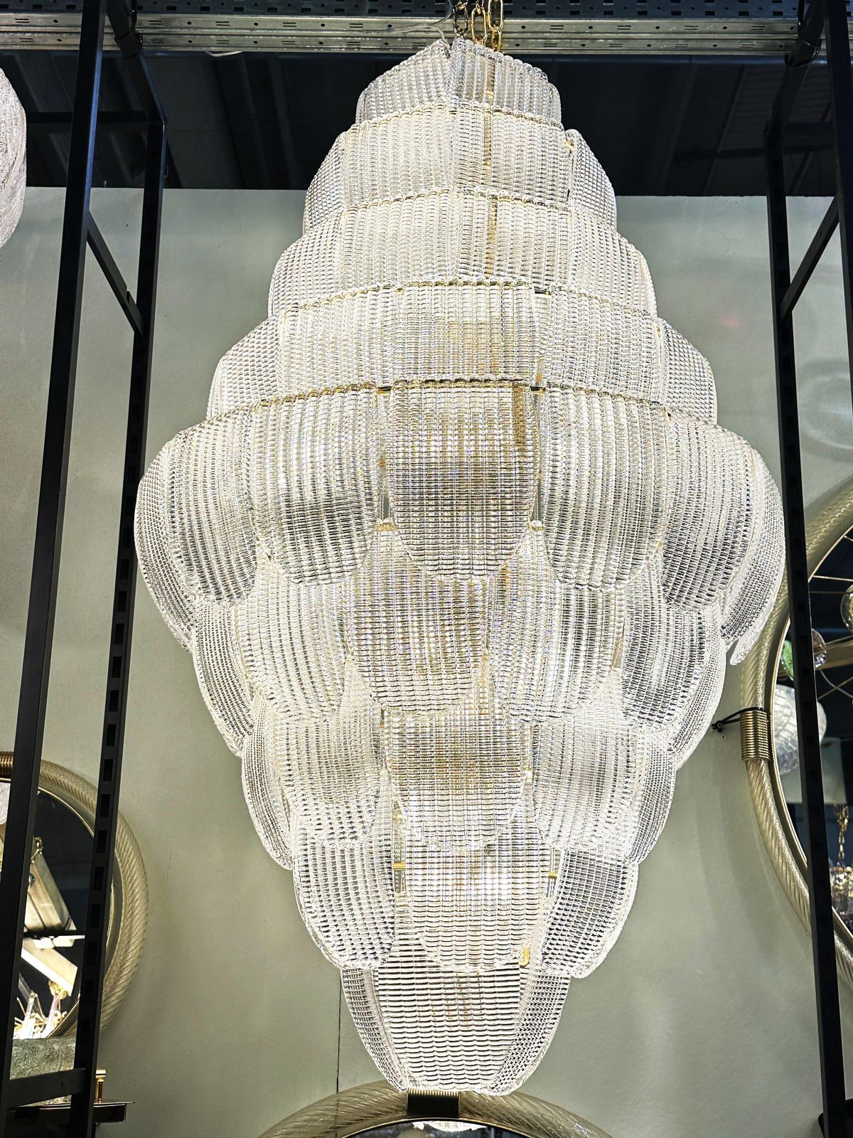 Contemporary Imperial Diamanted Trasparent “Petals” Murano Glass Chandelier By Simoeng photo vinterior