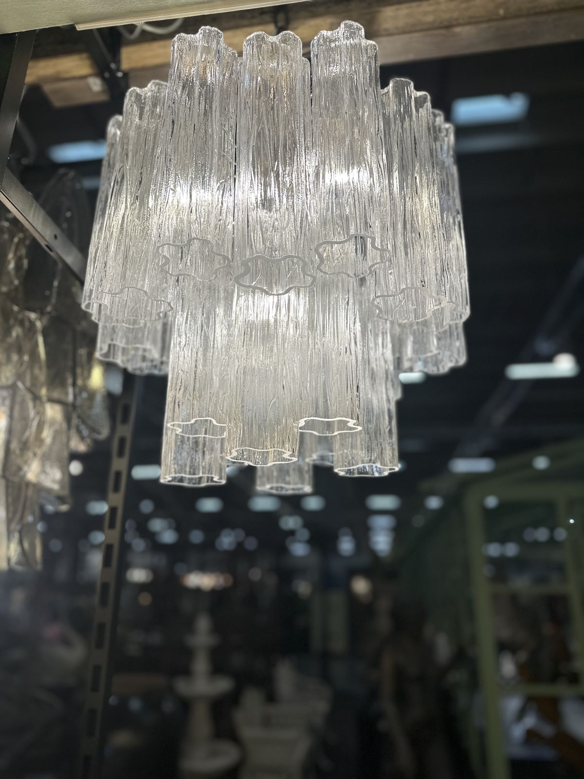 Contemporary Murano Glass “Tronchi” Chandelier Burnished Metal Frame By Simoeng photo for sale