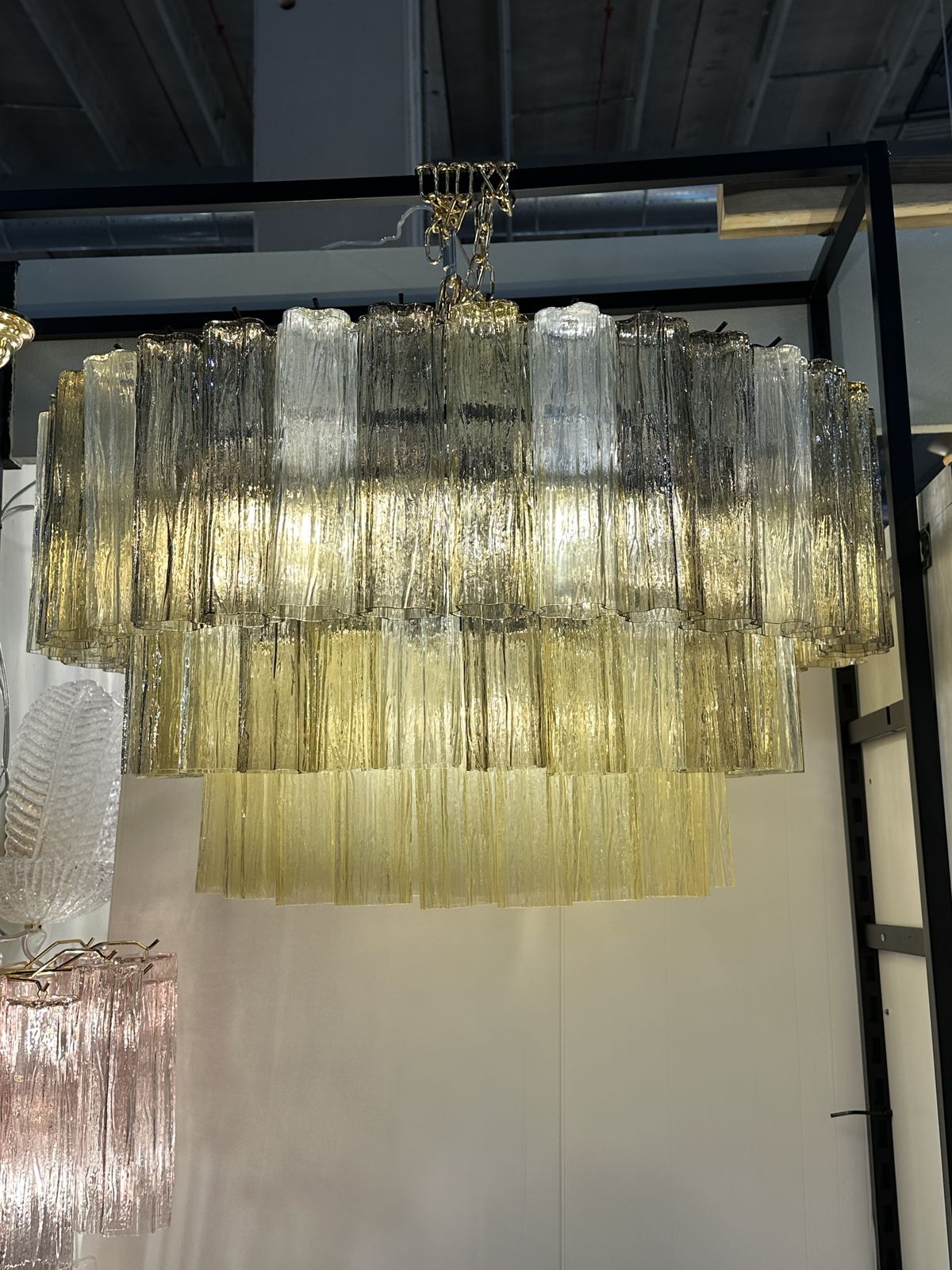 Mid Century Modern Italian Amber And Fumè "Tronchi" Murano Glass Chandelier By Simoeng photo furniture