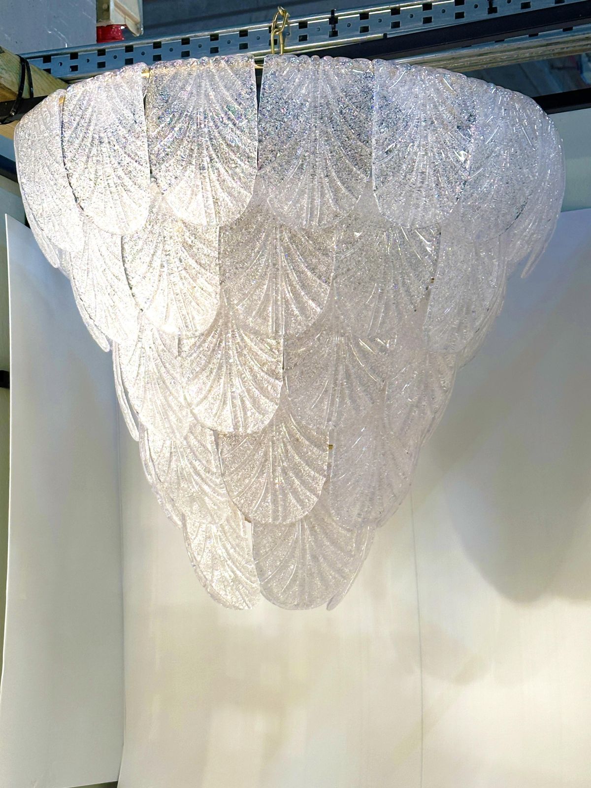 Italian White Graniglia “Petals” Murano Glass Chandelier photo 8956.0
