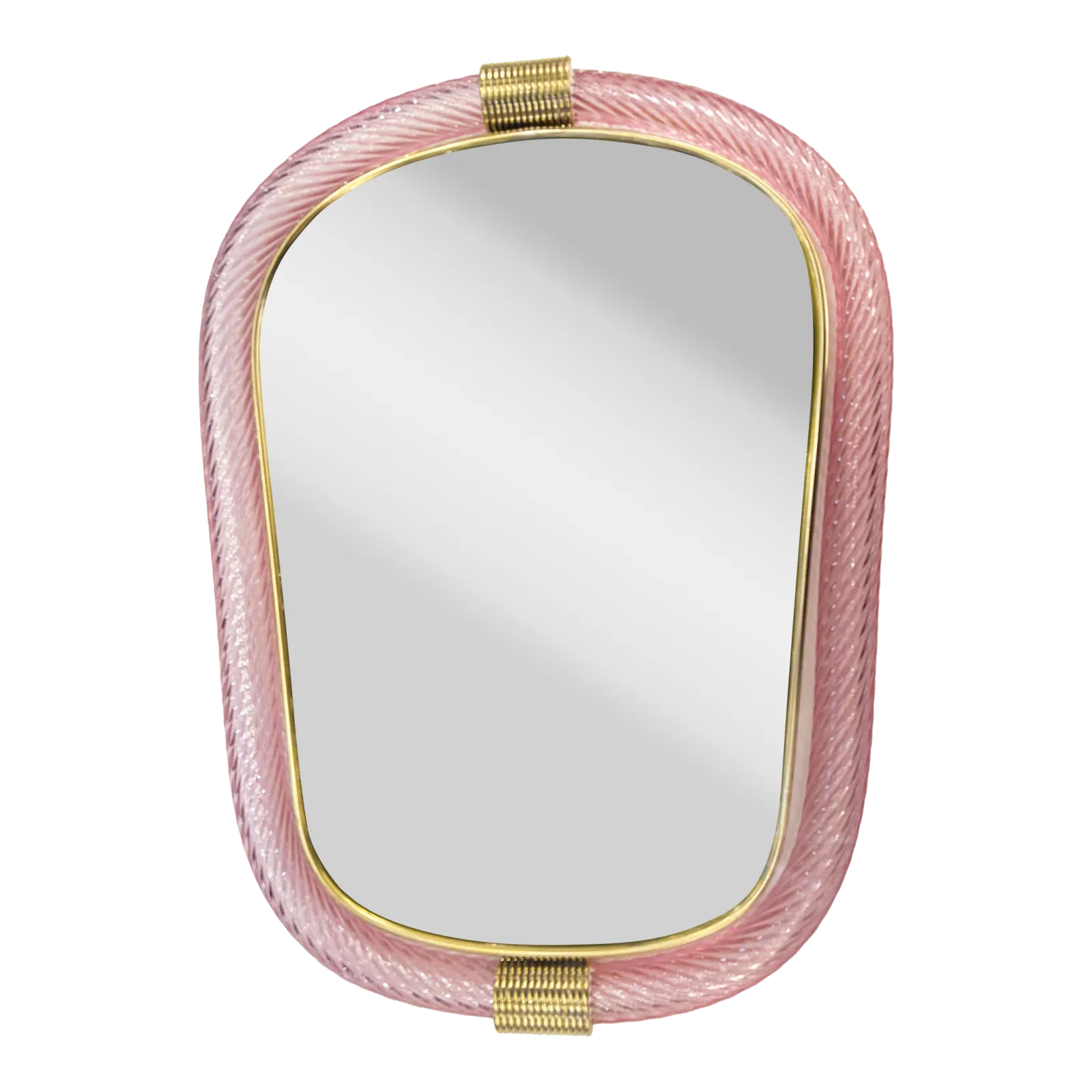 Venetian Pink Murano Glass Wall Mirror With “Torciglione” Torchon In Barovier Style