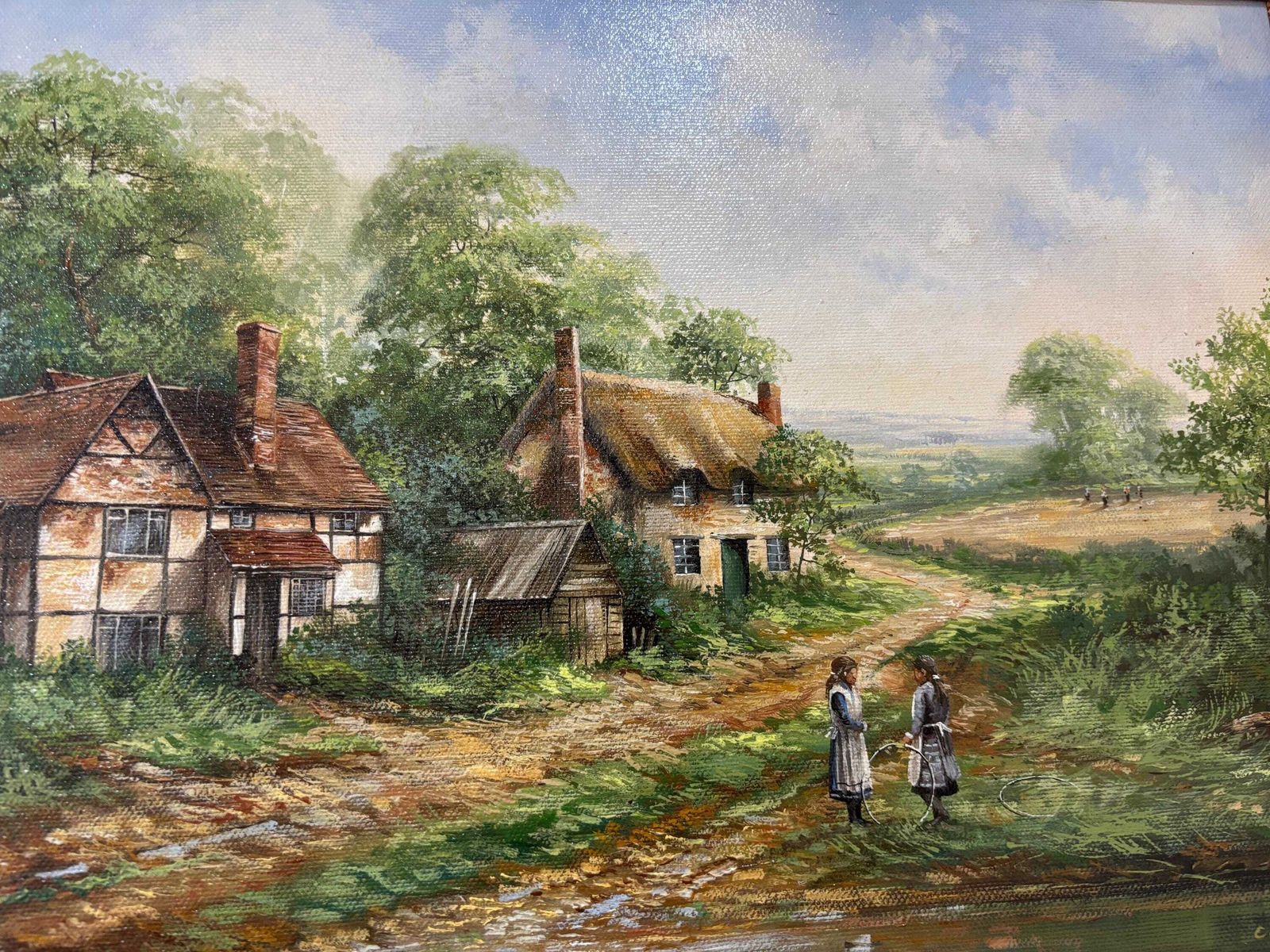 Chris D Howells Original Oil On Canvas " Children Playing" Ornate Gilt Frame photo furniture