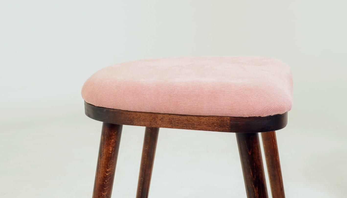 Pair Bar Stools In Vintage Style, Rose Corduroy Fabric photo furniture