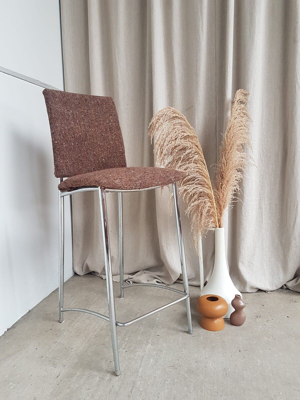 Vtg Late Mid Century Italian 90s Chrome Kitchen Bar Stool Chair Scandi R278