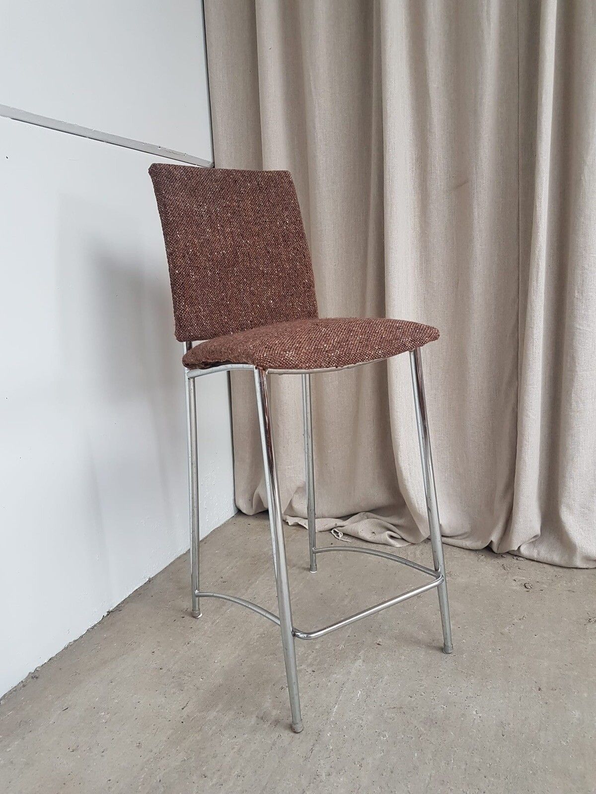 Vtg Late Mid Century Italian 90s Chrome Kitchen Bar Stool Chair Scandi R278 photo 120.0