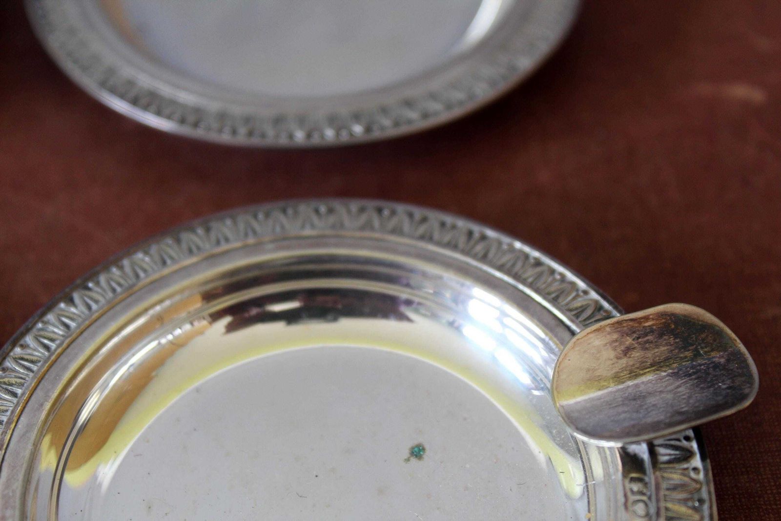 photo for sale Set Of 4 Small Vintage Silver Plate Tray And Ashtray, One Sturbelle, 3 Sivar Delheid Brussels Belgium, High Quality No 1, Louis XVI Design