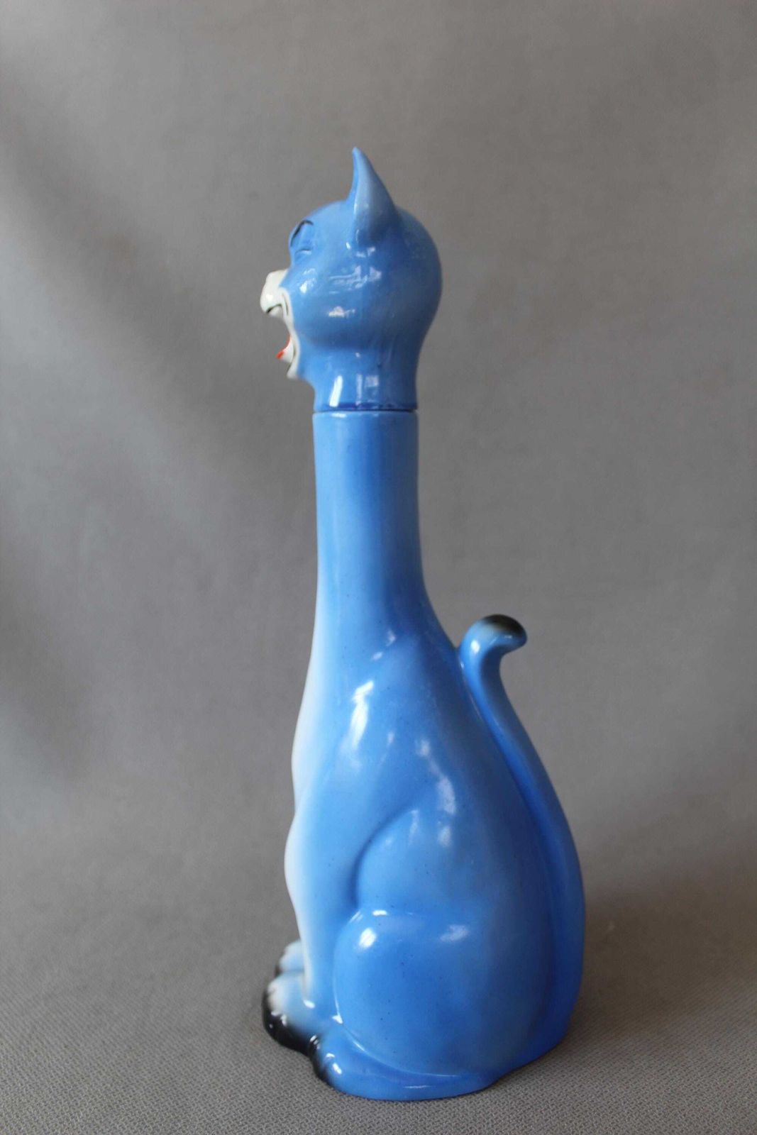 Rare Antique Art Deco German Blue Ceramic Winking Cat Decanter, Comical, Schafer Style, Figural, Handpainted, Novelty, Germany photo buy