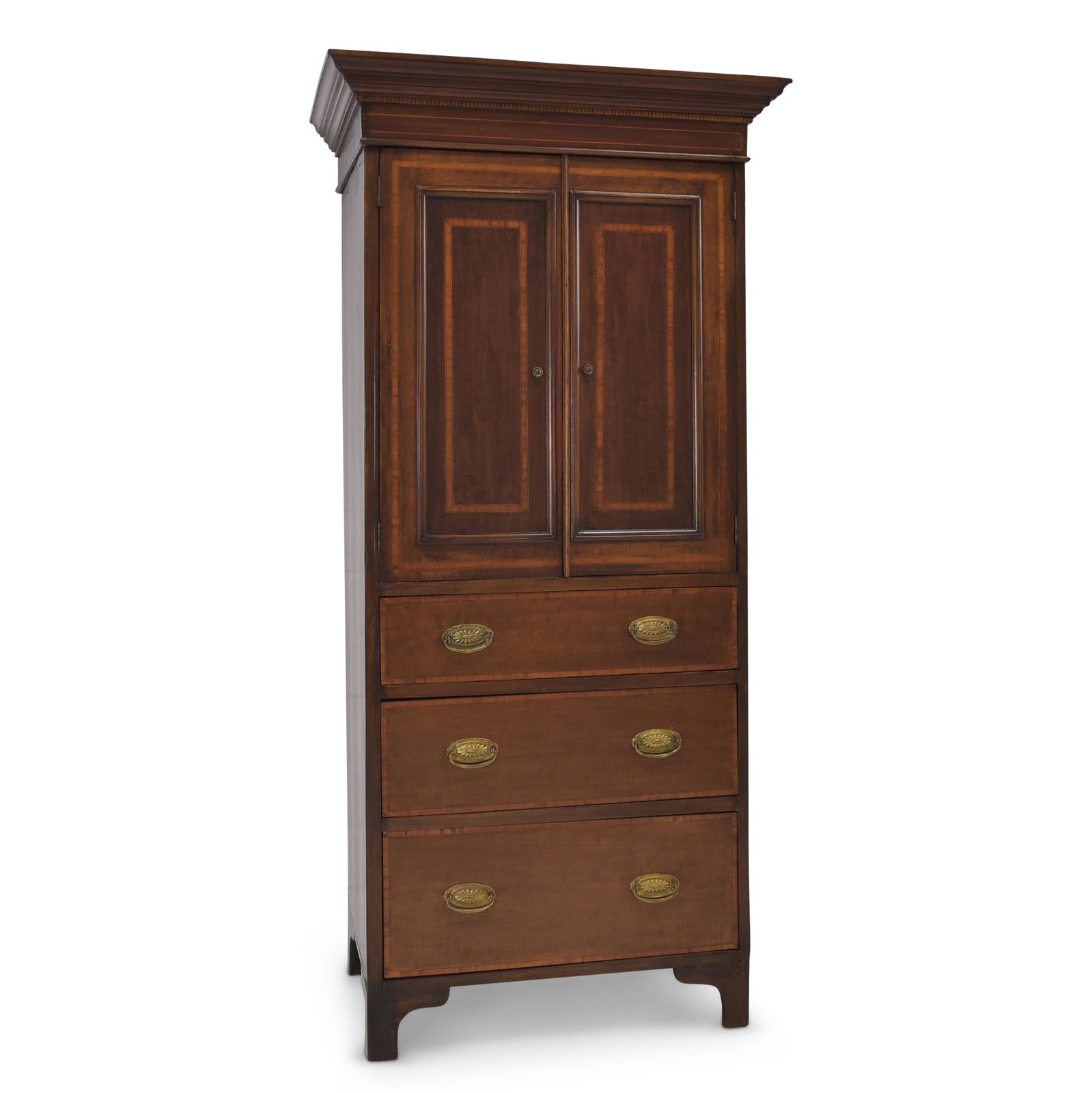Antique! Narrow Mahogany Cabinet, Restored, England, Circa 1900. Small Vertiko.