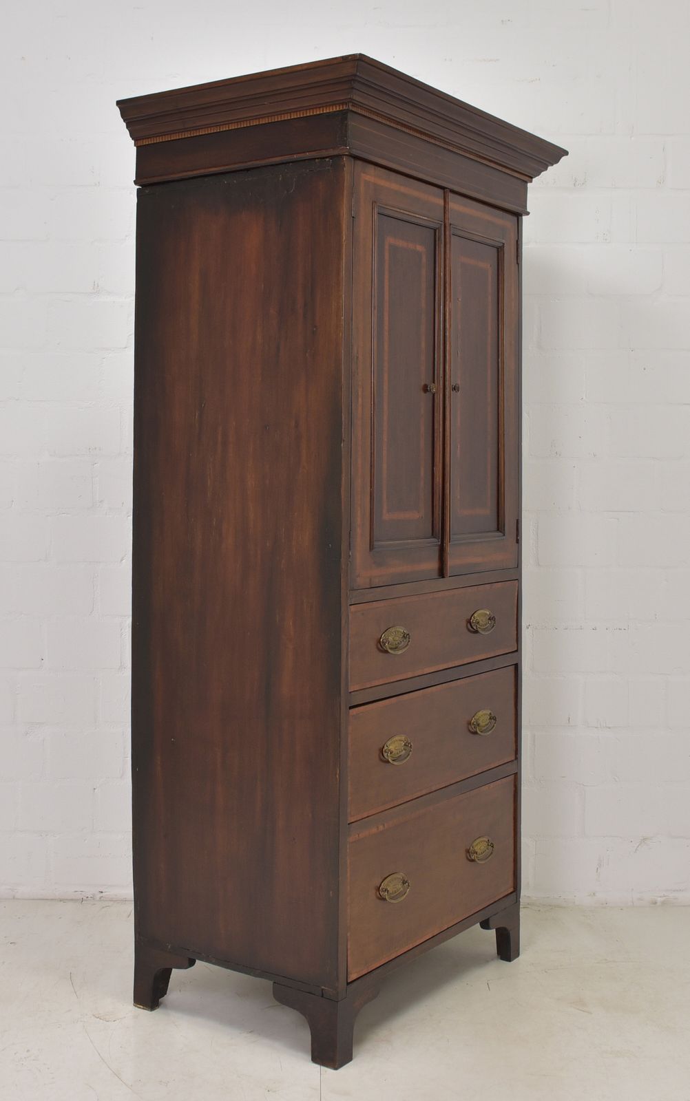 Furniture Antique! Narrow Mahogany Cabinet, Restored, England, Circa 1900. Small Vertiko. photo