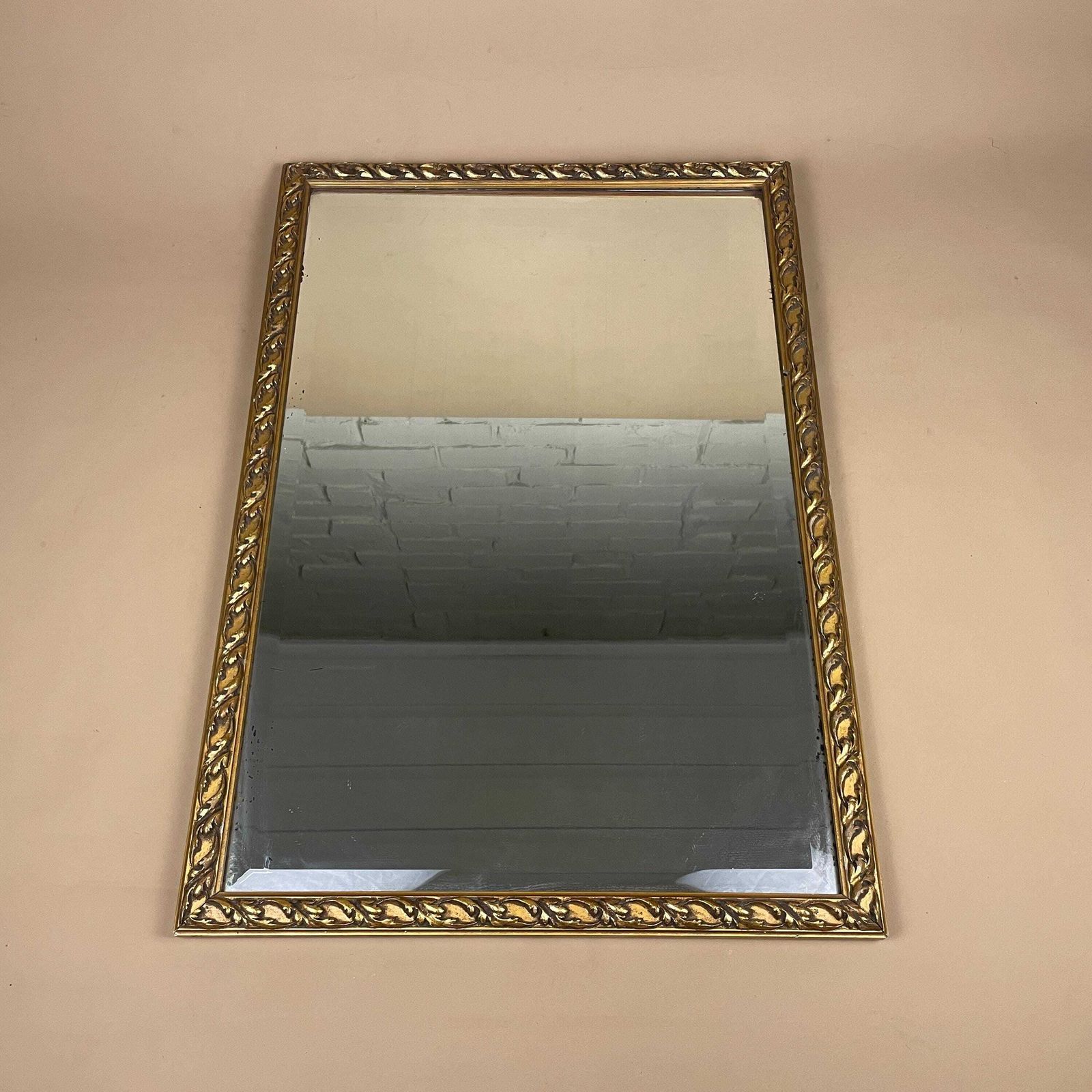 Ornate Wooden Wall Mirror Gold Wood Frame Bevelled Glass Rectangle Portrait Patterned Edge Bedroom Hallway Decorative Antique Style photo furniture