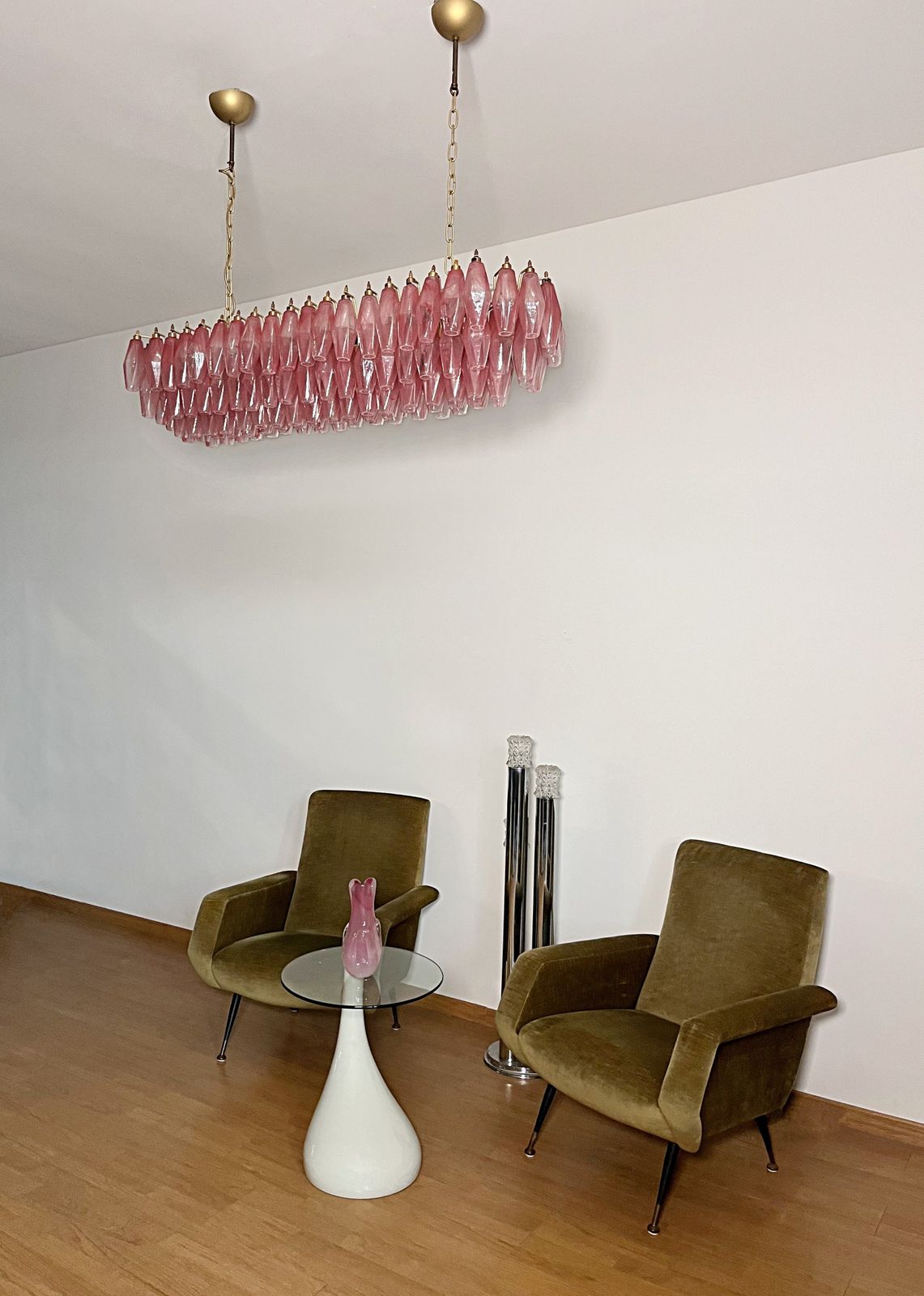 Elegant Murano Poliedri Chandelier   Carlo Scarpa   138 Pink Alabaster Glasses photo for sale